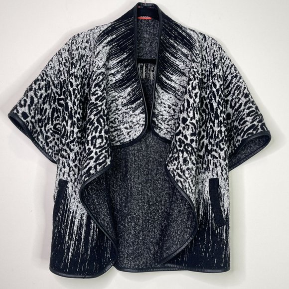 Simon Chang The Collection Leopard Print Wool Shawl Cardigan Size Small - Picture 9 of 9